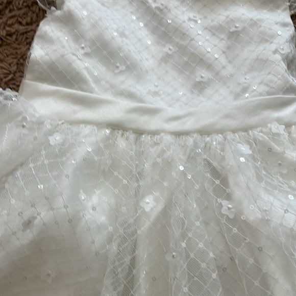 NWOT Elegant White Dress with Sheer Overlay Flower girl wedding baptism dress - Picture 4 of 9